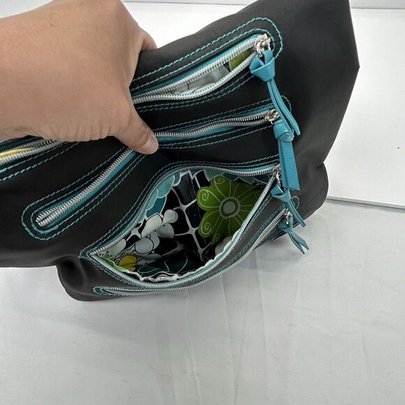 Hadaki Crossbody Purse Handbag Millipede Tote Black Teal Zipper - Picture 13 of 16